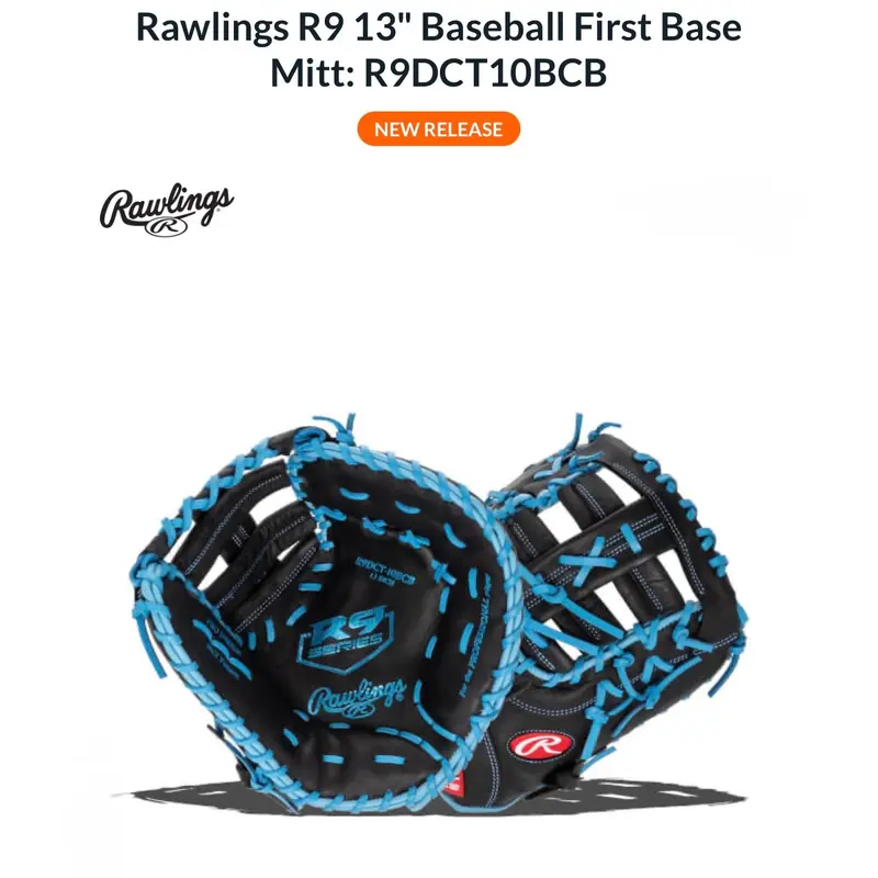 New Rawlings R9 Left Hand Throw First Base Baseball Mitt 13"