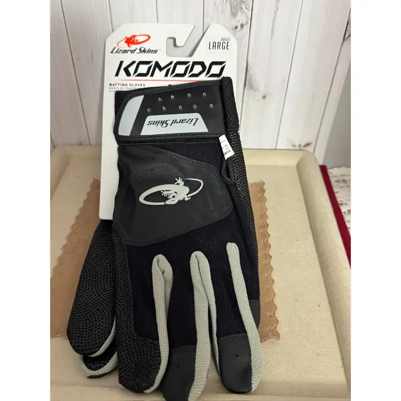 XL Black and Gray Adult Lizard Skins Batting Gloves (New)