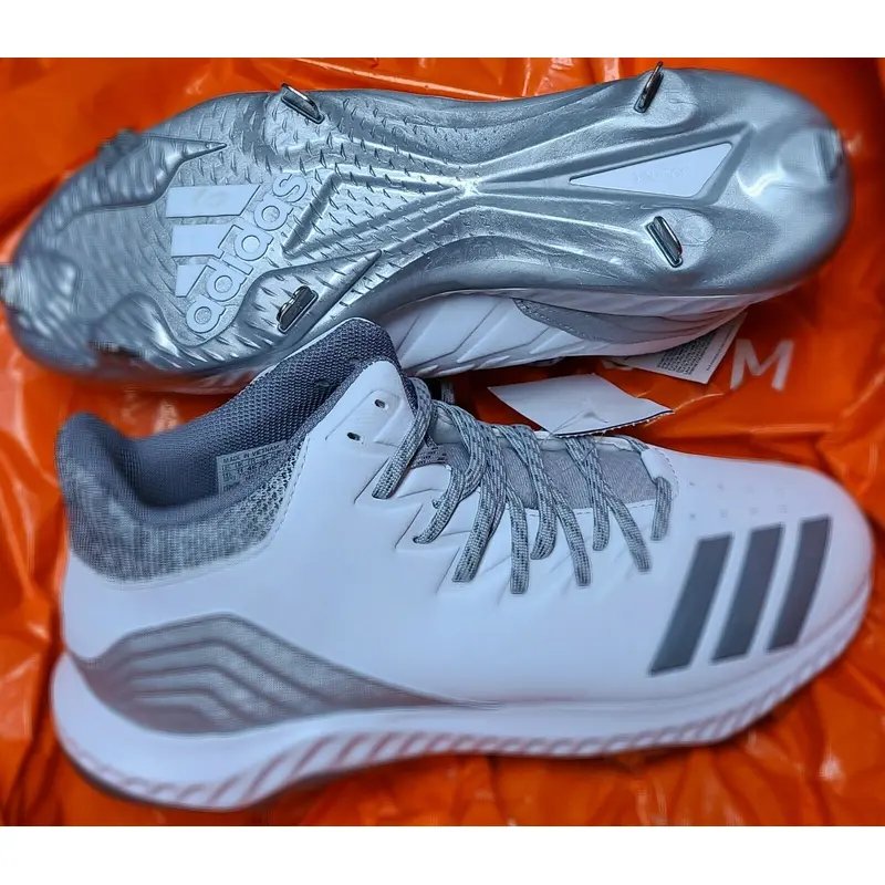 ADIDAS Icon Bounce (US Size 12.5) Mens Baseball Metal Cleats White Silver
