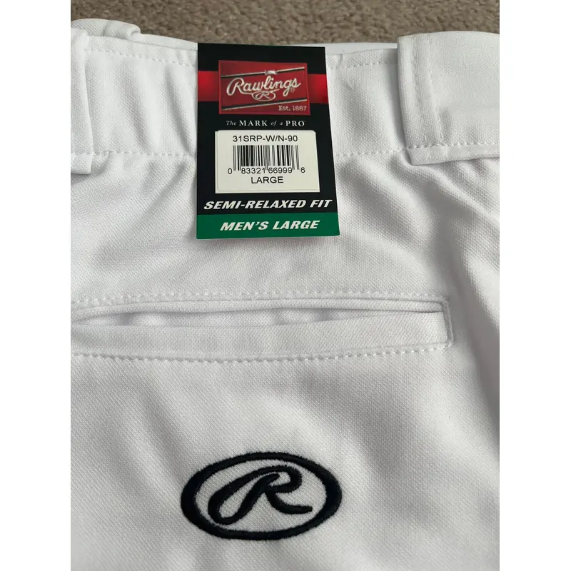 Rawlings White Baseball pants, Navy Blue piping, NWT, Adult L