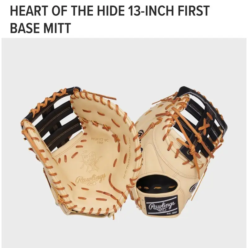 New Rawlings Right Hand Throw First Base Heart of the Hide Baseball Mitt 13"