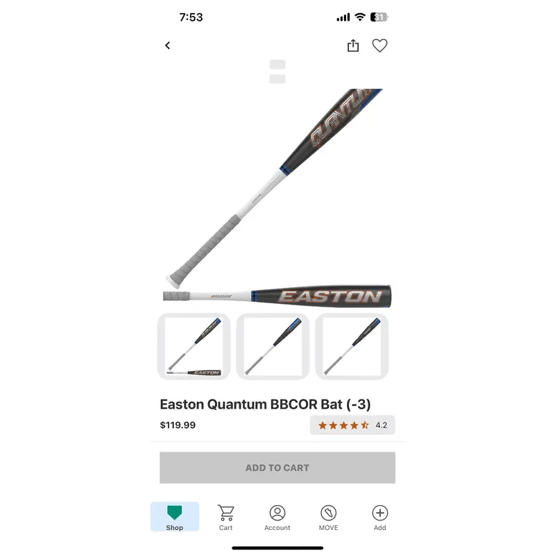 2024 Easton Quantum BBCOR Certified Bat (-3) 28 oz 31" (New)