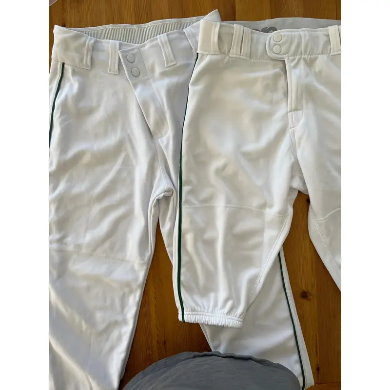 New Baseball pants, 1 Is YL Full length, 1 Is YXL Knickers, White With Green Piping