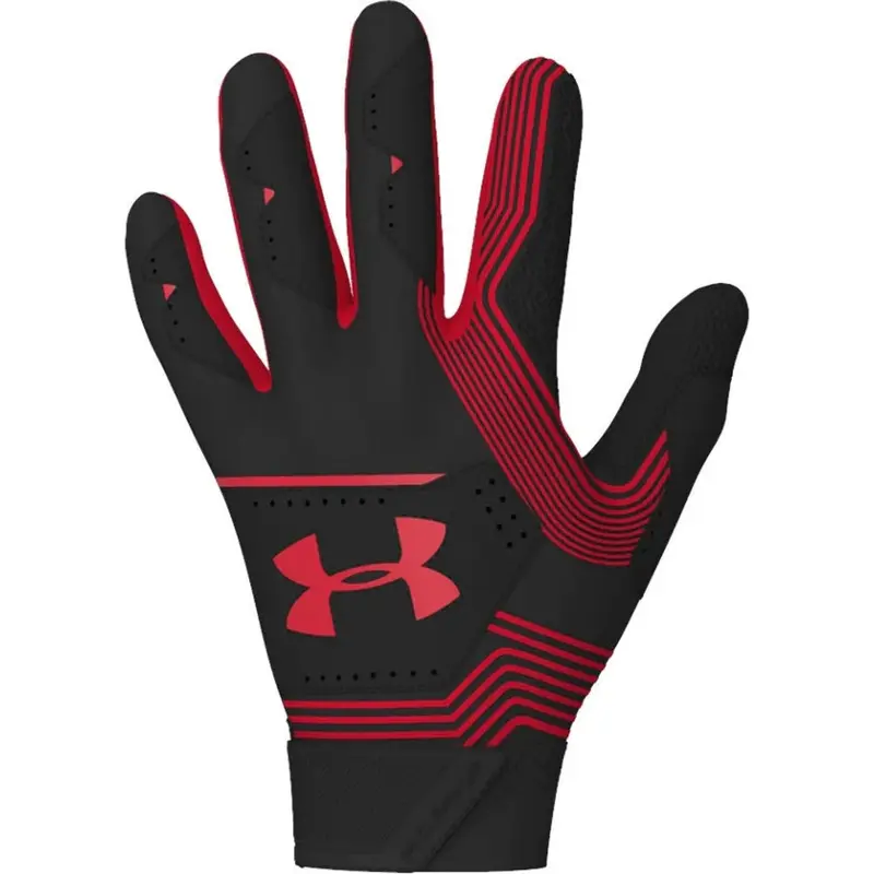Under Armour Men's Clean Up 21 Batting Gloves Black and Red Size Large New