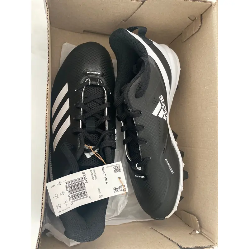 Black Kid's Size M 5.0 (W 6.0) Youth Adidas Low Top Molded Cleats Icon 7 (New)