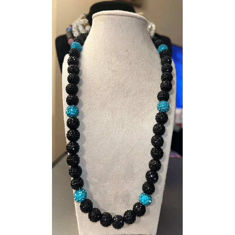 MLB type rhinestone necklace - black and teal