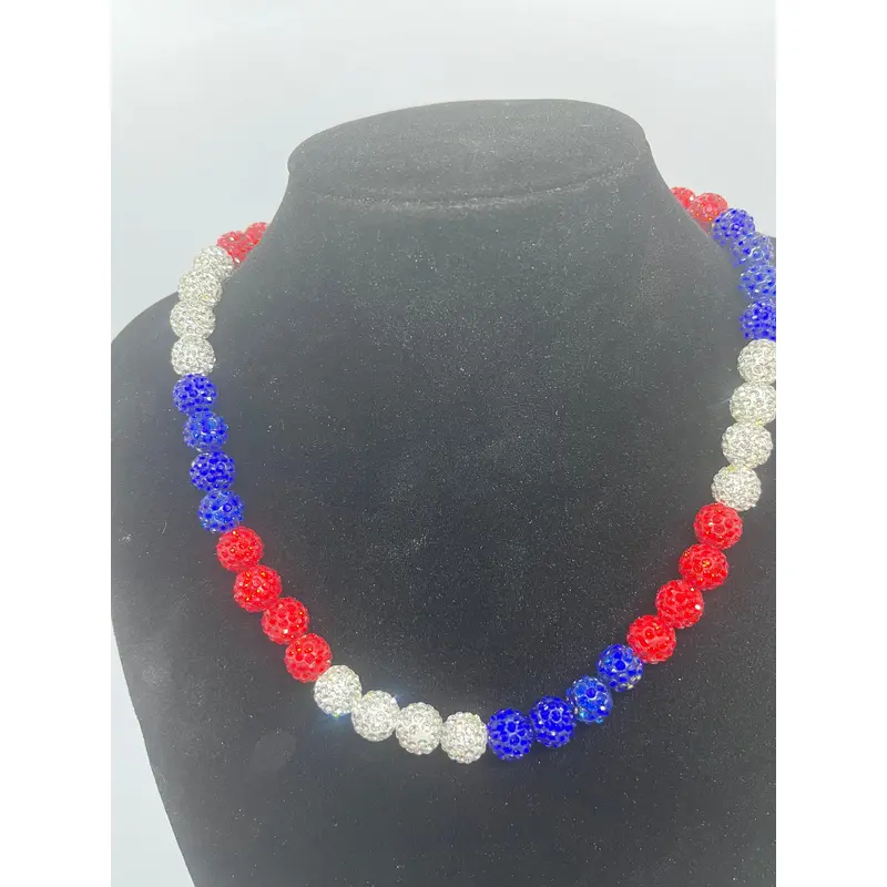 Pro athlete type rhinestone elastic necklace, USA Colorway