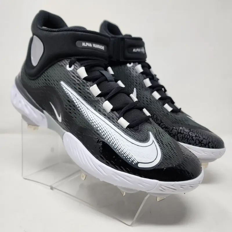 Nike Football Cleats Mens 12 Black Alpha Huarache React Elite 4 Mid Swoosh Logo