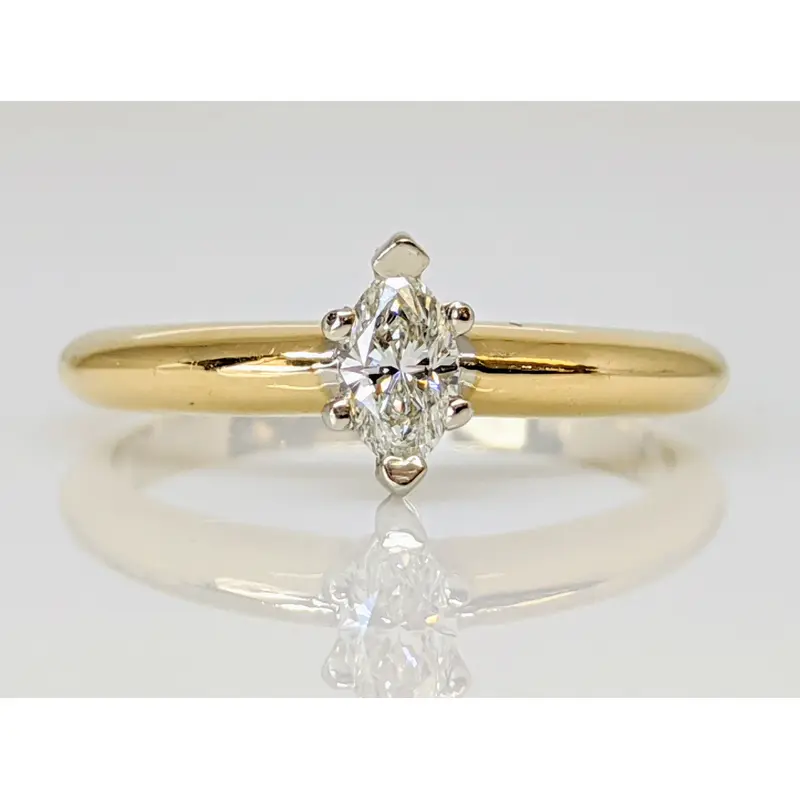 14K .24 CARAT TOTAL VS2 H CERTIFIED DIAMOND MARQUISE SOLITAIRE ESTATE RING 2.5 GRAMS