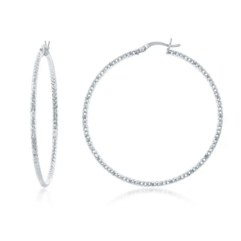 Sterling Silver, 50mm Diamond Cut Hoop Earrings