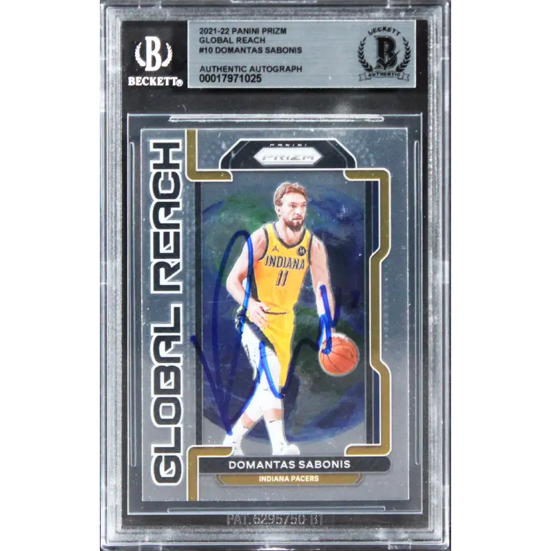 Pacers Domantas Sabonis Signed 2021 Panini Prizm Global Reach #10 Card BAS Slab