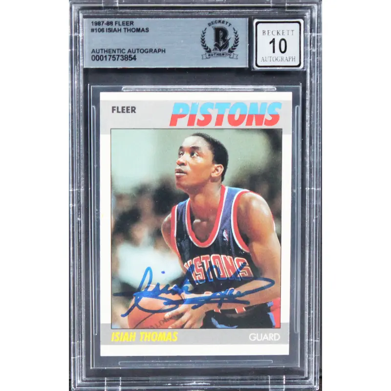 Pistons Isiah Thomas Authentic Signed 1987 Fleer #106 Card Auto 10! BAS Slabbed