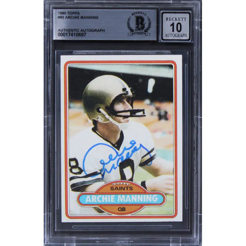 Saints Archie Manning Authentic Signed 1980 Topps #93 Card Autot 10! BAS Slabbed