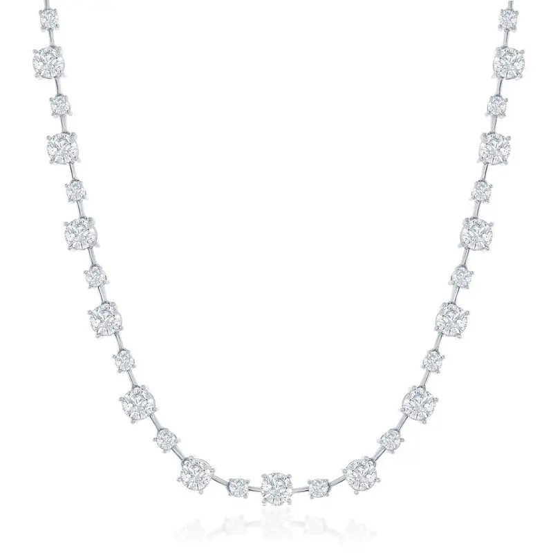Sterling Silver 3mm & 5mm Round CZ 4-Prong Necklace