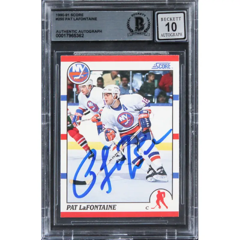 Islanders Pat LaFontaine Signed 1990 Score #250 Card Auto Graded 10! BAS Slabbed