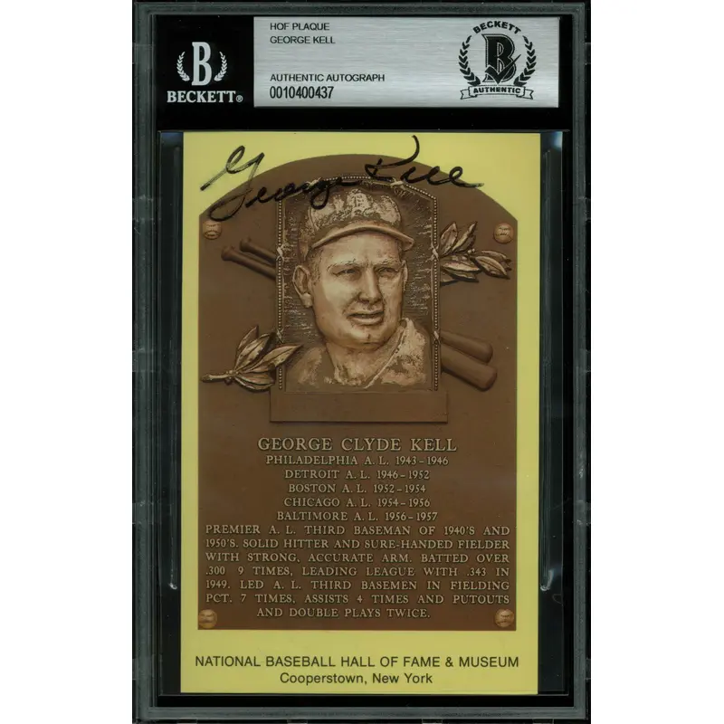 Tigers George Kell Authentic Signed 3.5x5.5 HOF Plaque Postcard BAS Slabbed