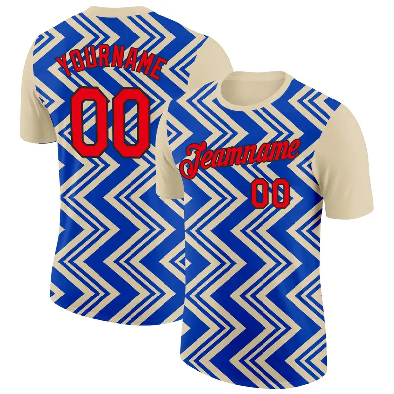 Custom Cream Fire Red Thunder Blue-Black 3D Esports Performance T-Shirt