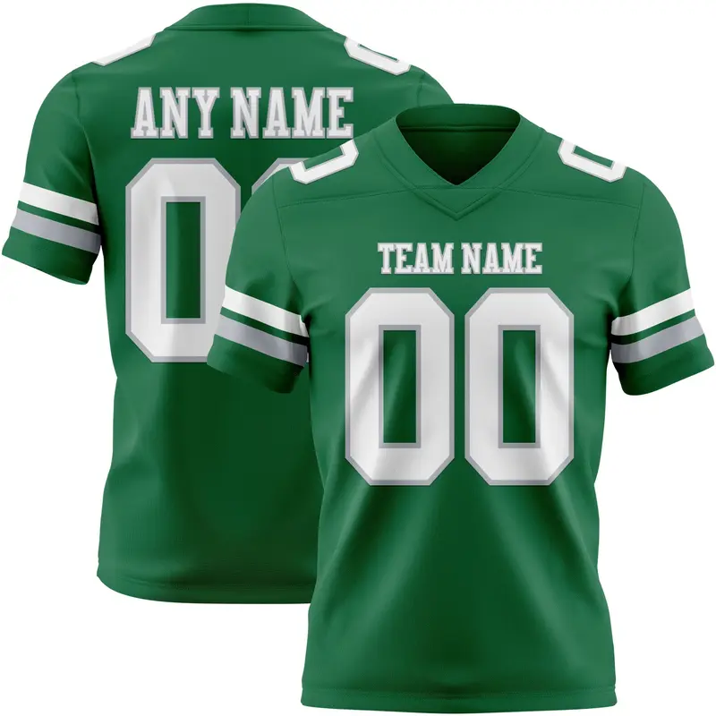 Custom Kelly Green White-Gray Mesh Authentic Football Jersey