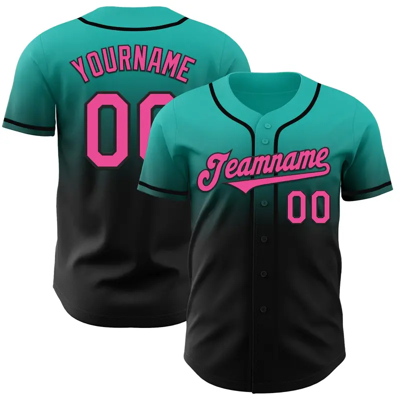 Custom Aqua Pink-Black Authentic Fade Fashion Baseball Jersey