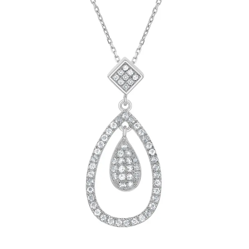 Sterling Silver Double Dangling 1.88cttw White Topaz Teardrop Bridal Pendant