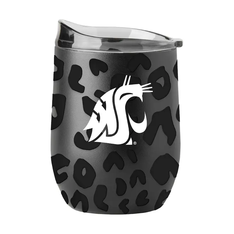 WA State Leopard 16oz Black Powdercoat Curved Beverage