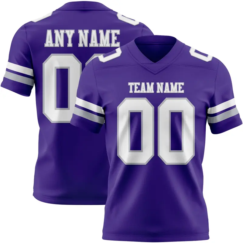 Custom Purple White-Gray Mesh Authentic Football Jersey