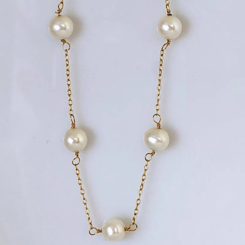 14K PEARL ROUND 6.5MM (11) TIN CUP ESTATE NECKLACE 5.8 GRAMS