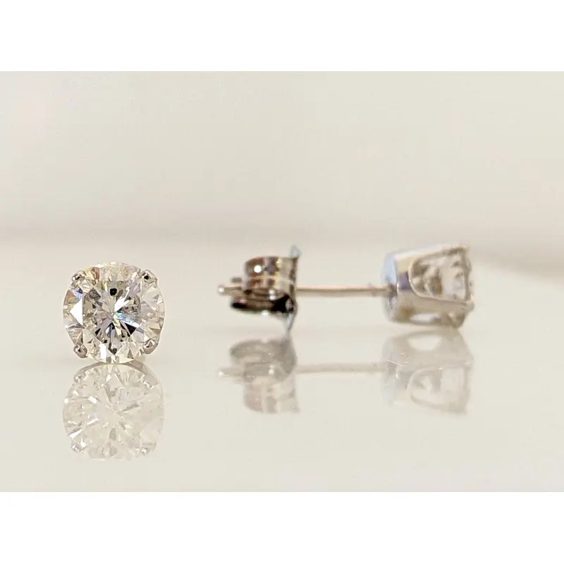 14K WHITE .78 CARAT TOTAL WEIGHT I2 H DIAMOND ROUND (2) ESTATE STUD EARRINGS 0.7 GRAMS