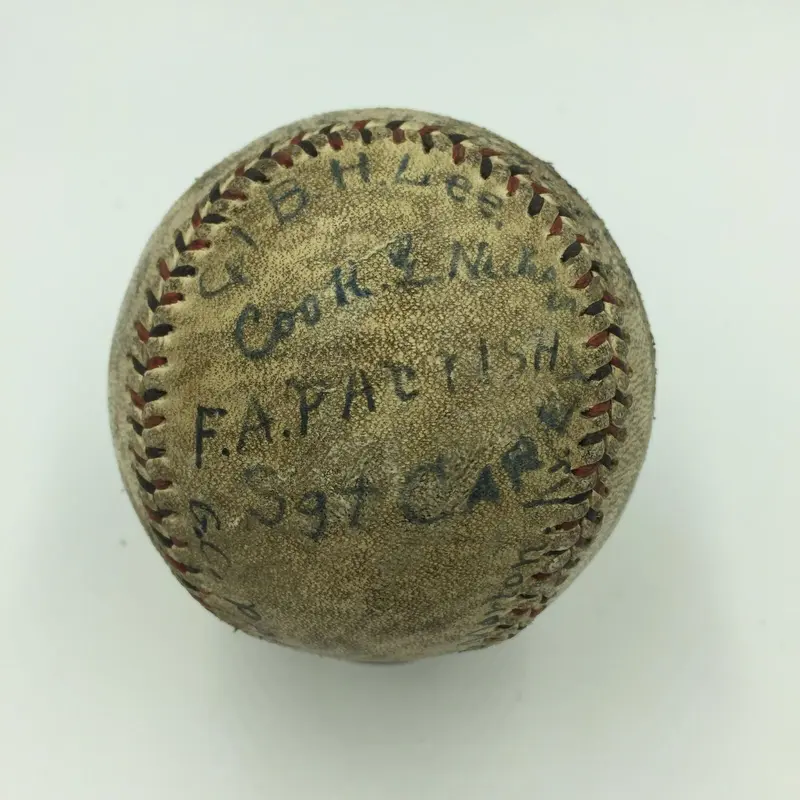Extraordinary 1918 World War One WW1 Team Signed Game Used Baseball Military