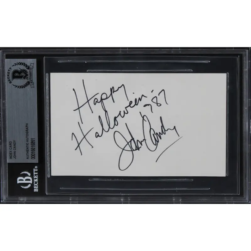John Candy Uncle Buck "Happy Halloween" Signed 3x5 Index Card BAS Slabbed