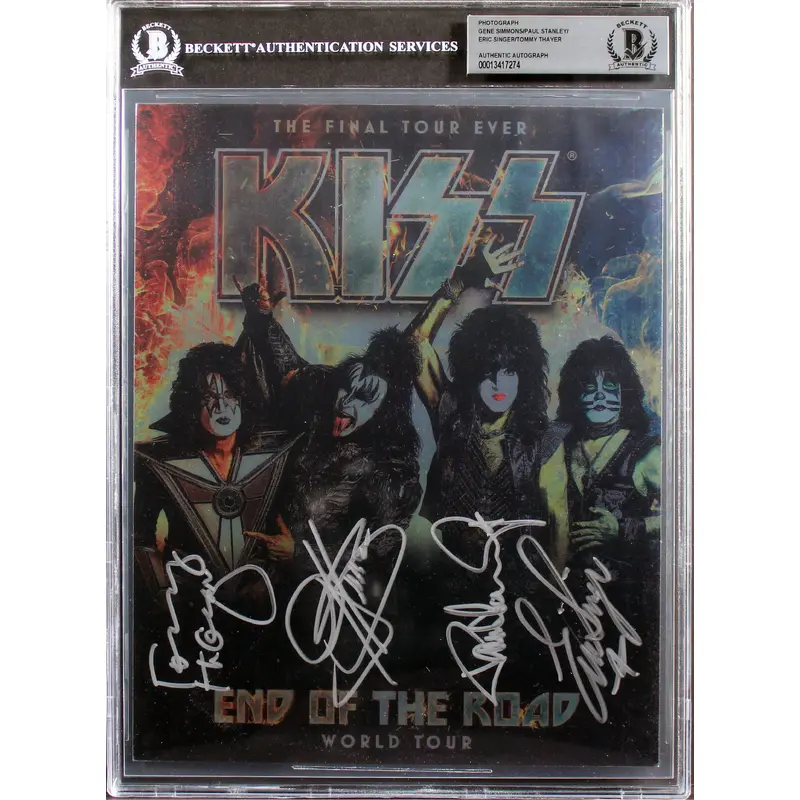 KISS (4) Simmons, Stanley, Singer & Thayer Signed 8x10 Photo BAS Slabbed