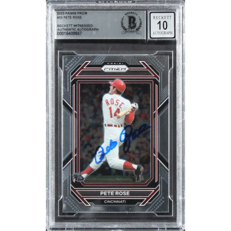 Reds Pete Rose Authentic Signed 2023 Panini Prizm #33 Card Auto 10! BAS Slabbed