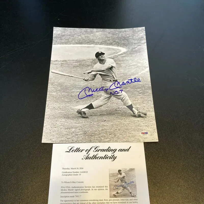 Mickey Mantle No. 7 Signed 11X14 Photo PSA DNA COA Graded GEM MINT 10 Huge Auto