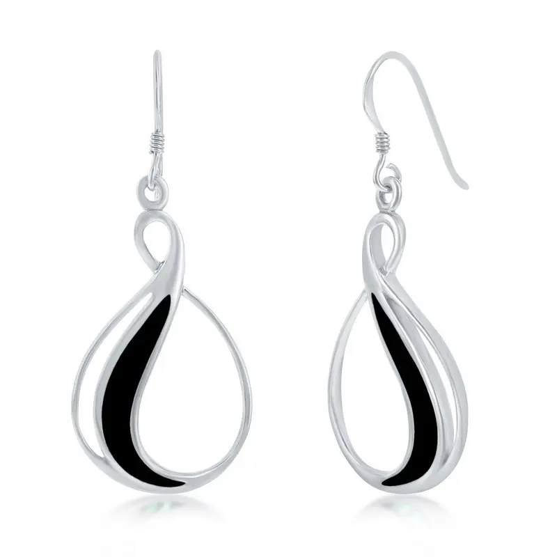 Sterling Silver, Pearshaped Created Onyx Earrings