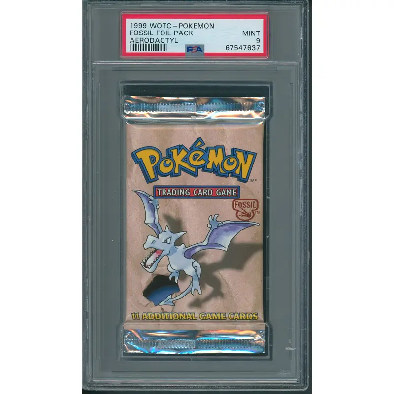 1999 WOTC Pokemon Fossil Unopened Foil Pack Aerodactyl PSA 9 *7637