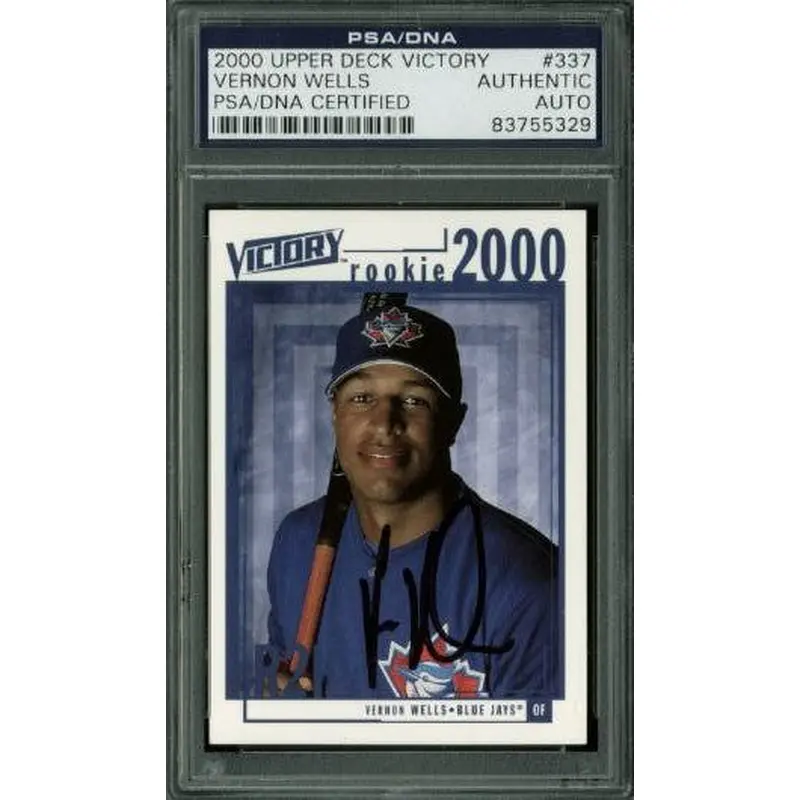 Blue Jays Vernon Wells Signed Card 2000 Upper Deck Victory Rc#337 PSA Slabbed