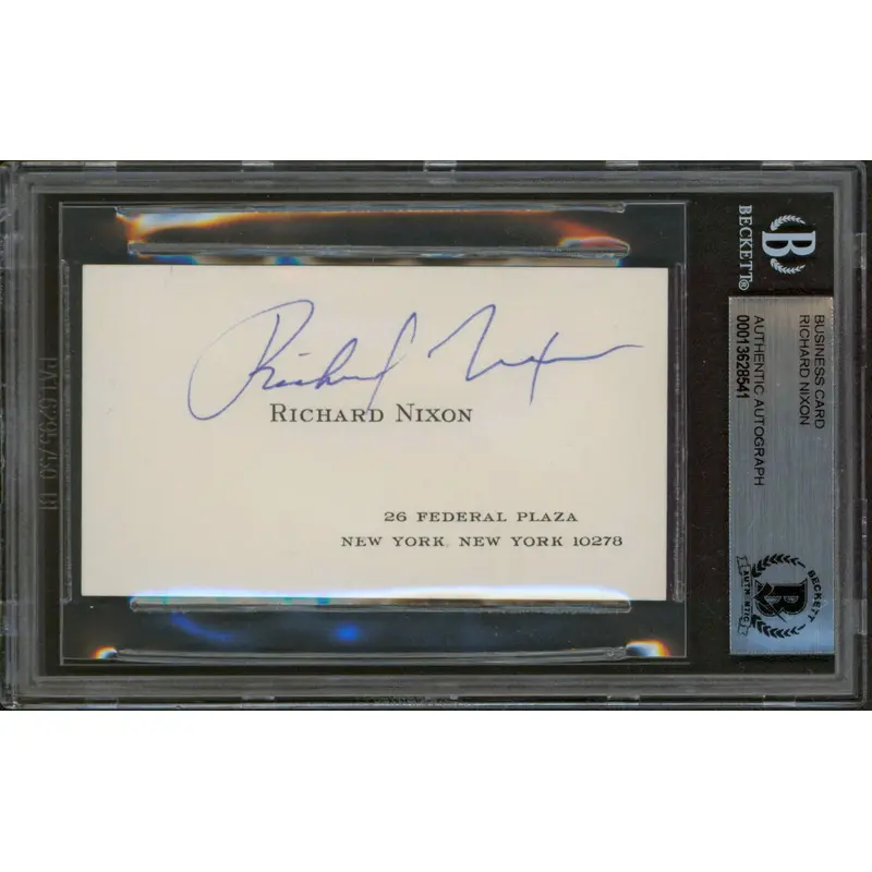 Richard Nixon Authentic Signed Business Card Autographed BAS Slabbed