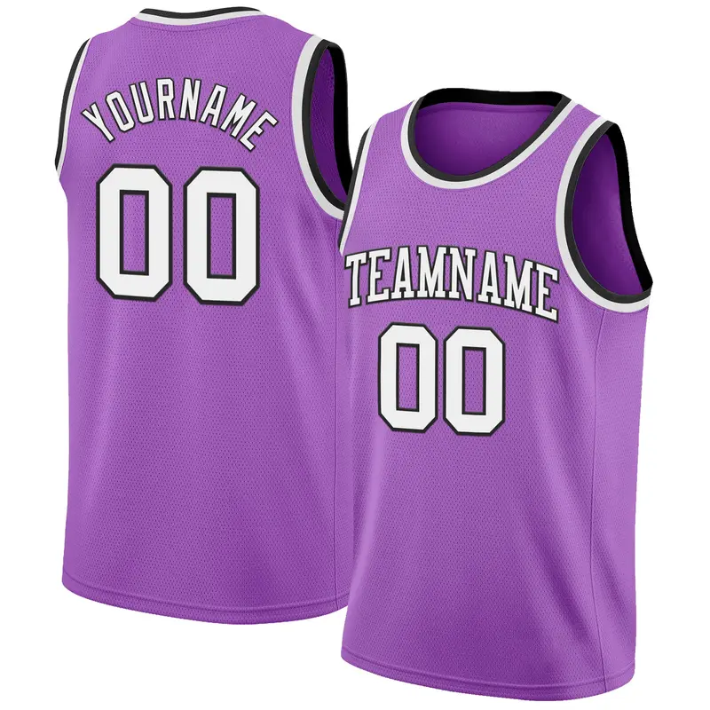 Custom Medium Purple White-Black Authentic Basketball Jersey