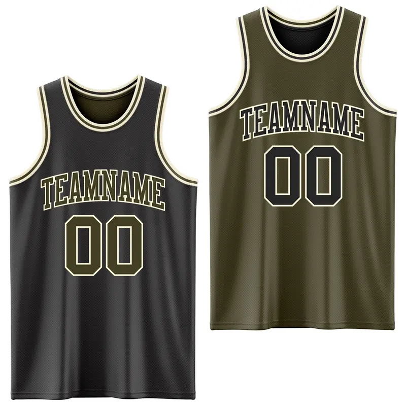 Custom Reversible Black Olive-Cream Double Side Sublimation Basketball Suit Jersey