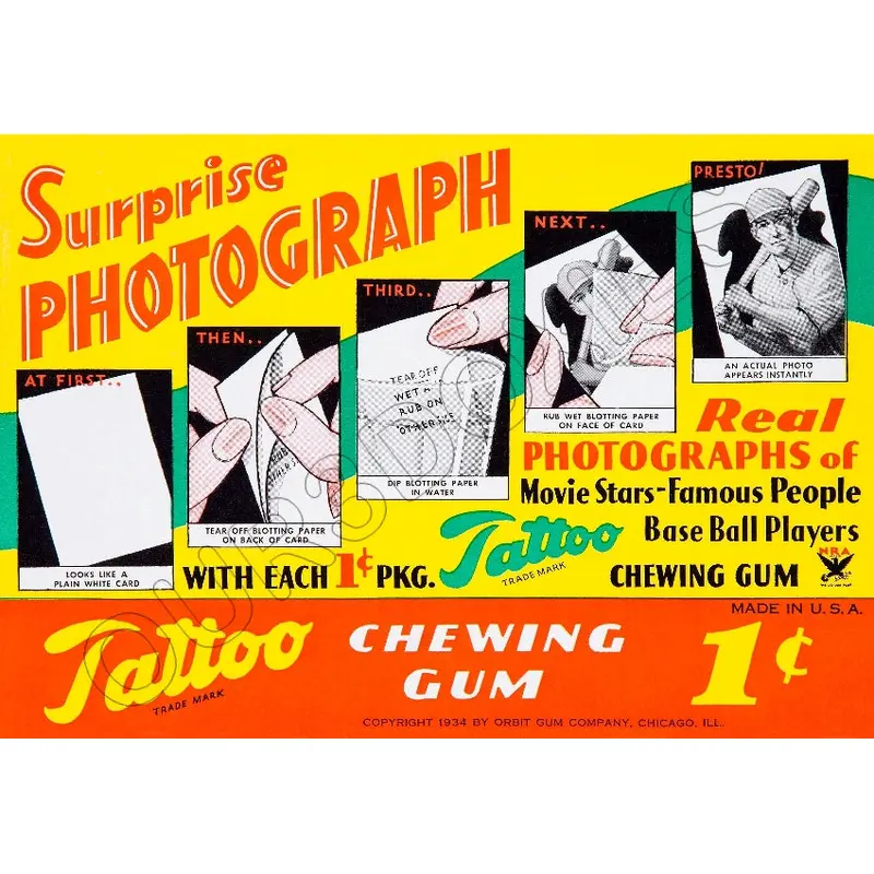 1933 Tattoo Orbit Gum Surprise Photograph Store Counter Advertising Standup Sign - 994