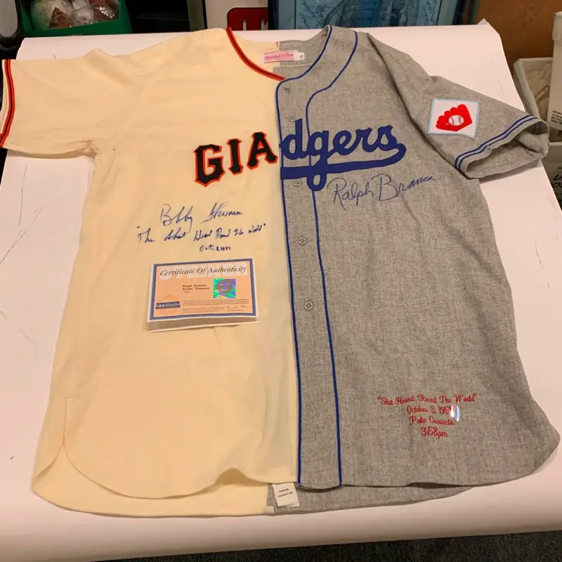 Bobby Thomson Ralph Branca Shot Heard 'Round World Signed Giants Jersey Steiner
