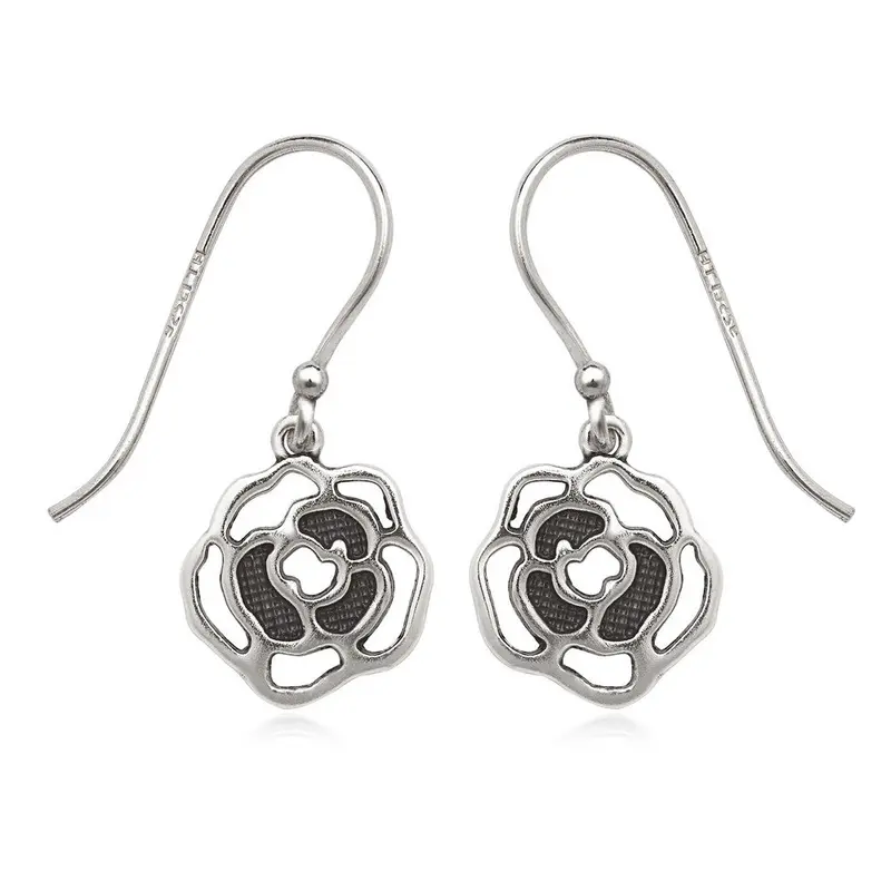 Sterling Silver Oxidized Open Rose Earrings