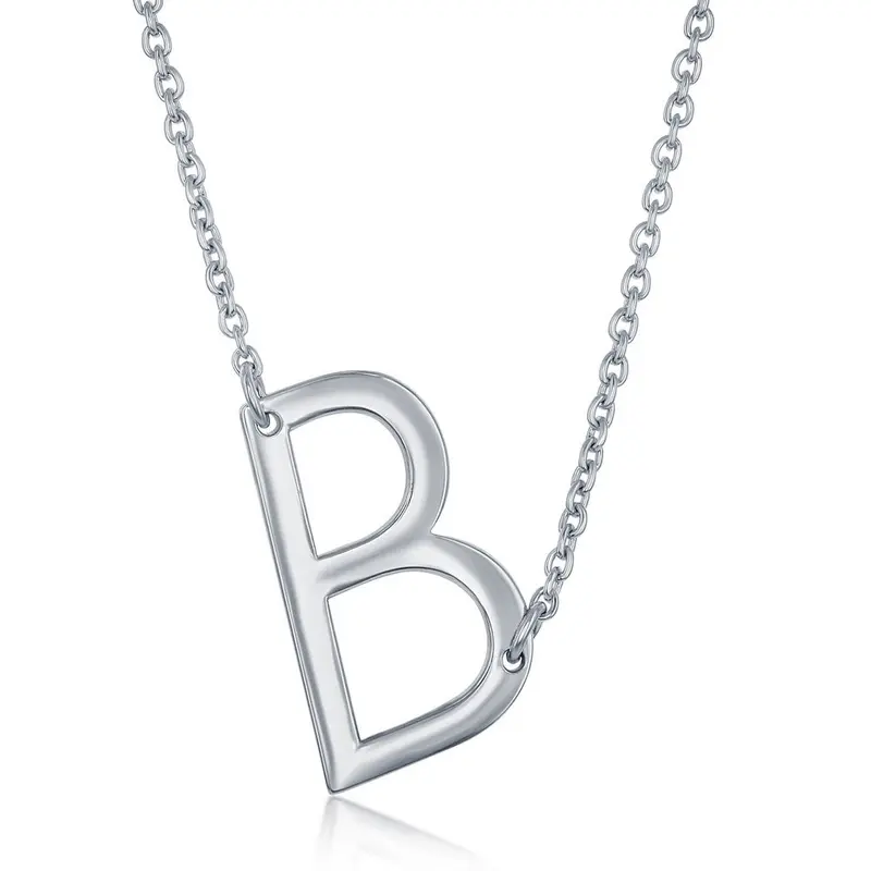 Sterling Silver Sideways 'B' Initial Necklace
