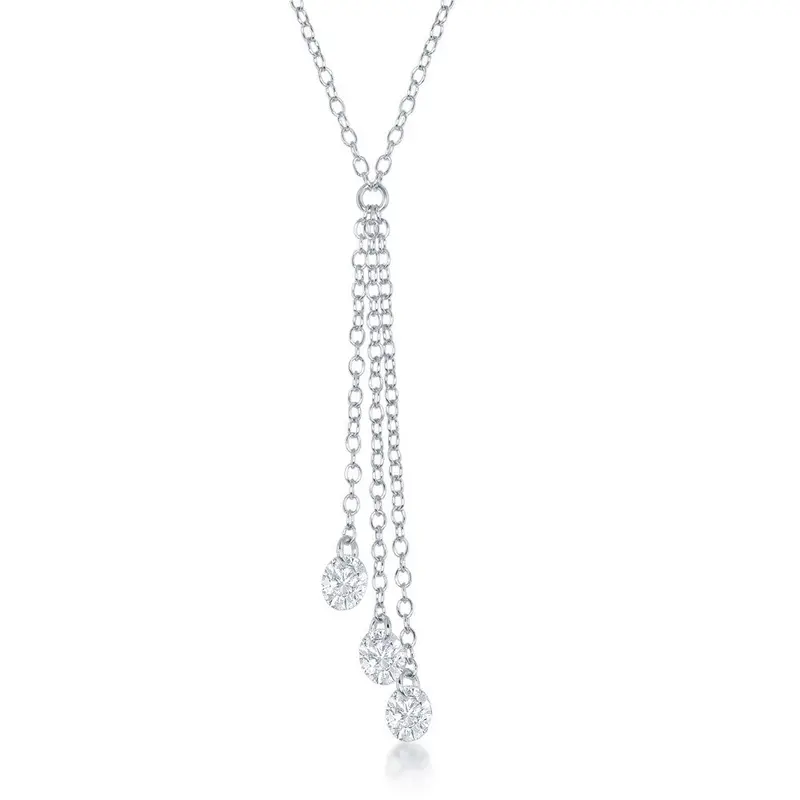 Sterling Silver Three Single Hanging CZ's Necklace