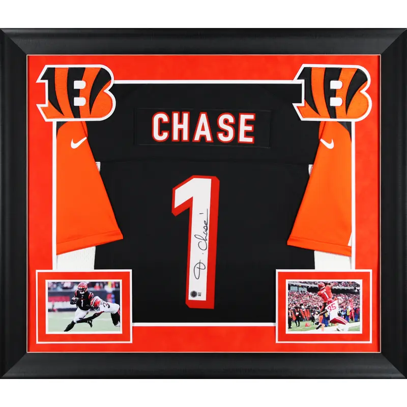 Bengals Ja'Marr Chase Signed Black TB Nike Limited Framed Jersey BAS Witnessed