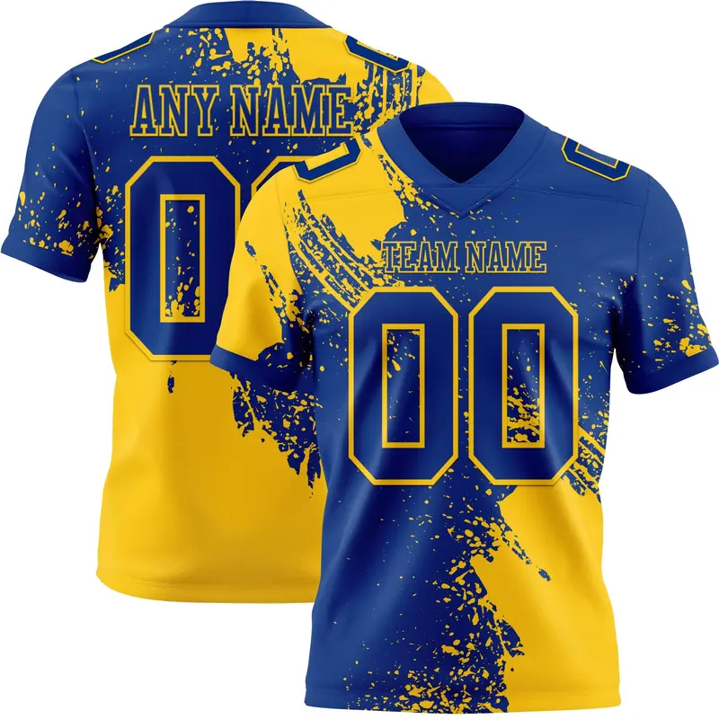 Custom Royal Yellow 3D Pattern Abstract Brush Stroke Mesh Authentic Football Jersey