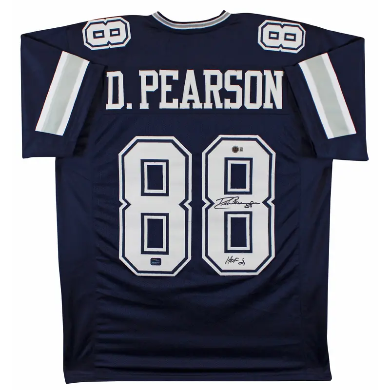 Drew Pearson "HOF 21" Authentic Signed Navy Pro Style Jersey BAS Witnessed