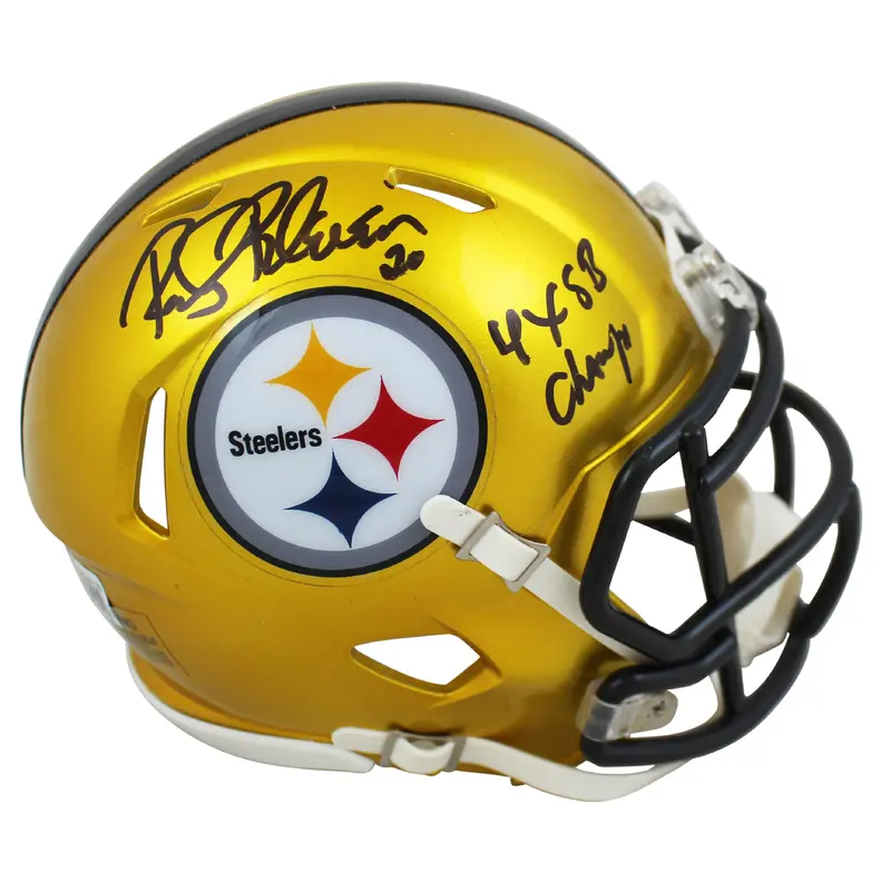 Steelers Rocky Bleier "4x SB Champ" Signed Flash Speed Mini Helmet BAS Witnessed
