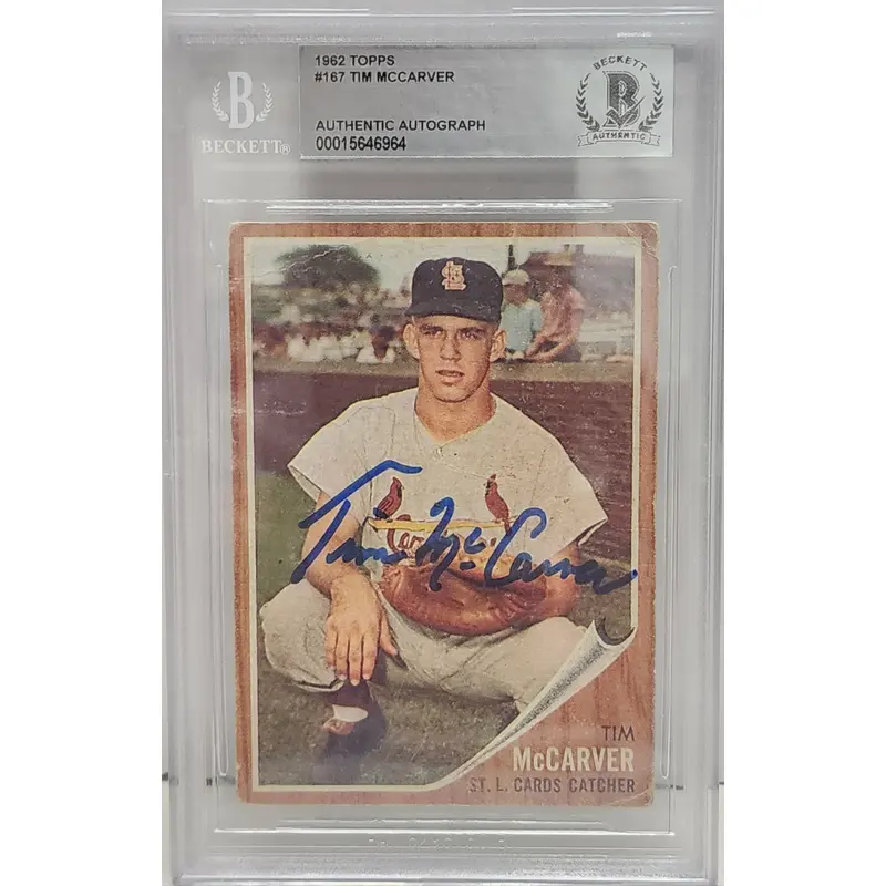 Tim McCarver 1962 Topps #167 Rookie Auto BGS Auth
