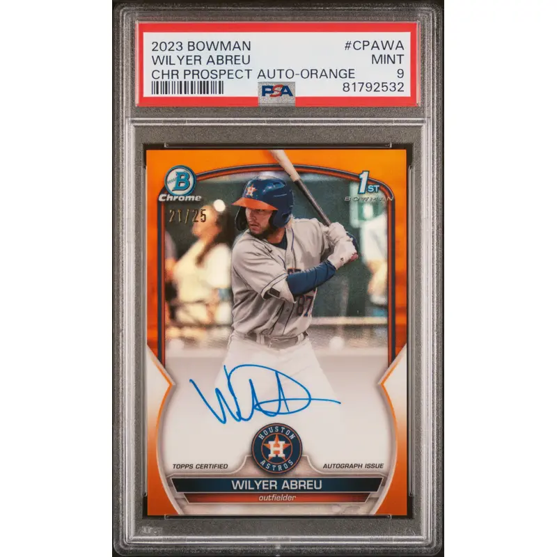 Wilyer Abreu 2023 Bowman Chrome Orange Refractor Auto #21/25 PSA 9 Mint